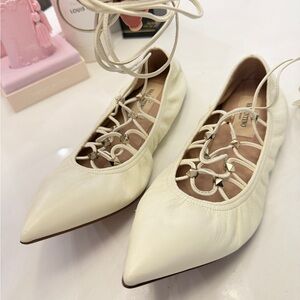 Valentino Garavani Cream Lace-Up Flats
